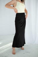 Silk maxi skirt in light olive color