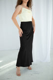 Black silk satin maxi skirt