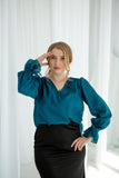 Romantic black blouse with ruffle sleeves