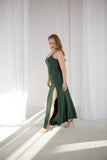 Green scoop-neck silk satin maxi slip dress "LILI"