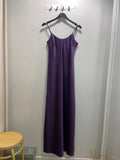 Purple scoop-neck silk satin maxi slip dress "LILI"