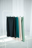 Midi silk satin skirt dark green
