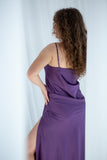Purple scoop-neck silk satin maxi slip dress "LILI"