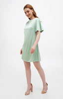 Mini silk satin dress with ruffle short sleeves