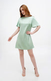 Mini silk satin dress with ruffle short sleeves