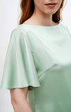 Mini silk satin dress with ruffle short sleeves