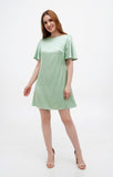 Mini silk satin dress with ruffle short sleeves