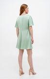 Mini silk satin dress with ruffle short sleeves