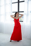 Cowl neck red silk satin slip maxi dress with open back "DAISY"