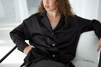 Oversized black viscose silk shirt