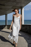 Maxi white silk slip dress with cowl neck and open back "DAISY"