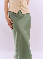 Silk maxi skirt in light olive color