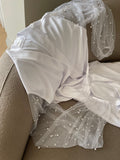 Silk bridal robe with tulle and pearl sleeves