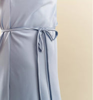 Grey blue mini cowl neck silk satin slip dress