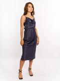 Bright blue mini cowl neck silk satin slip dress