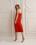 Red silk classic sexy slip dress. Midi satin slip dress.