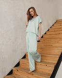 Silk pajama set. Long pants and loose blouse.