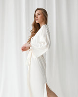 Bridal long robe and nightgown set. Maxi silk slip dress peignoir set.