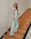 Silk pajama set. Long pants and loose blouse.