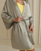 Short silk nightgown and robe set. Silk satin nightwear.