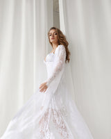 White boudoir long robe and mini silk slip dress.