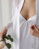 Bridal long robe and nightgown set. Maxi silk slip dress peignoir set.
