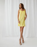 Yellow classic silk slip dress. Mini nightgown.