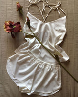 Bridal silk pajama set. Shorts and camisole set.