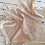 Champagne silk pajama pants and camisole set. Bridal getting ready outfit.