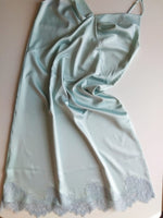 Silk long robe and nightgown set. Lace trim boho negligee