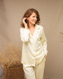 Silk satin pajama set. Elegant long sleeve sleepwear. Button down nightwear.