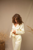 Silk satin pajama set. Elegant long sleeve sleepwear. Button down nightwear.