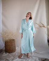Iced blue silk robe kimono. Long classic wedding Bridesmaid's robes.