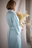 Iced blue silk robe kimono. Long classic wedding Bridesmaid's robes.