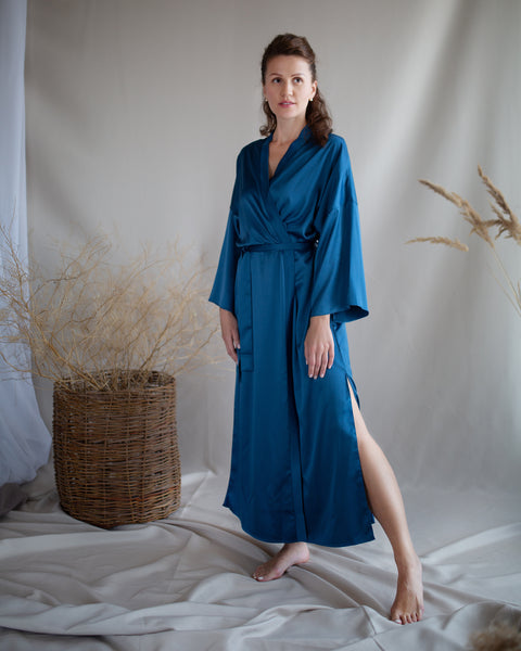Short silk nightgown and robe set. Silk satin nightwear. – Fayna Boutique