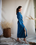 Teal silk long kimono robe. Personalized bridesmaid's robes.