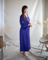 Purple silk robe kimono. Long classic wedding Bridesmaid's robes.