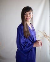 Purple silk robe kimono. Long classic wedding Bridesmaid's robes.