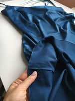 Teal blue silk slip dress midi. Classic woman cocktail dress.