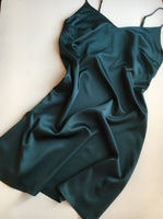 Teal Green silk nightgown. Classic silk slip dress midi.