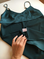 Teal Green silk nightgown. Classic silk slip dress midi.