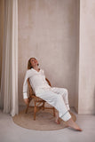 Ivory silk satin bridal sleepwear. Mix And Match piped detail long pajama set.