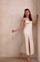 Bridal long robe and nightgown set. Maxi silk slip dress peignoir set.