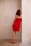 Red silk slip dress deep V neckline. Nightgown mini slip.