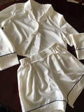 Bridal sleepwear. Crop shirt and shorts PJ set. Mix And Match piped detail satin pajama set.