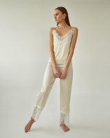 Bridal getting ready outfit. Silk pajama pants and camisole set