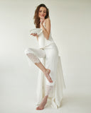 Ivory silk pajama pants and camisole set. Bridal getting ready outfit.