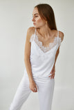 White silk pajama pants and camisole set. Bridal Getting ready outfit.