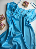 Silk slip dress with deep V neckline. Nightgown mini slip